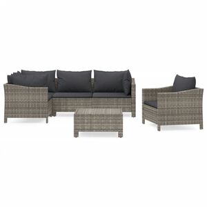vidaXL Salon de jardin 6 pcs avec coussins Gris R&eacute;sine tress&eacute;e
