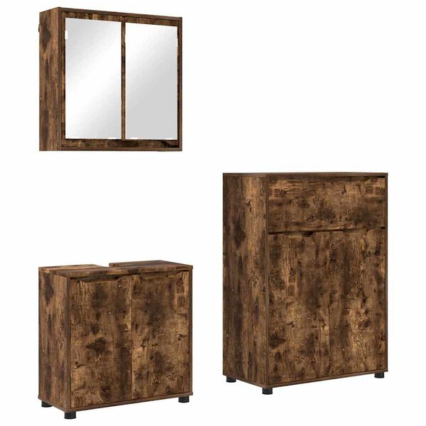 vidaXL Ensemble de mobilier de salle de bain 3 pcs Ch&ecirc;ne fum&eacute;