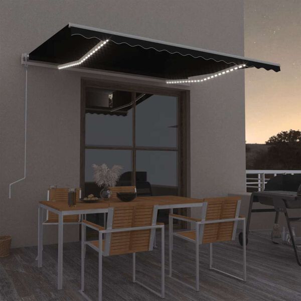 vidaXL Auvent automatique capteur de vent et LED 400x350 cm Anthracite