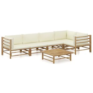 vidaXL Salon de jardin 6 pcs avec coussins blanc cr&egrave;me bambou