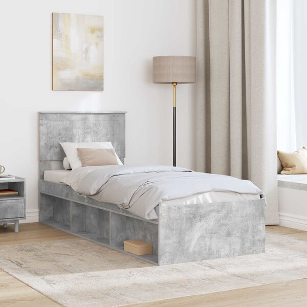 vidaXL Cadre de lit avec t&ecirc;te de lit Gris B&eacute;ton 75 x 190 cm Pin massif
