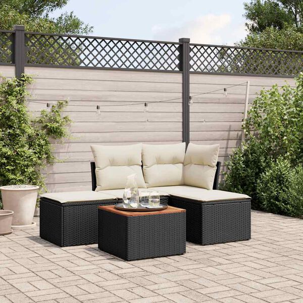vidaXL Salon de jardin 5 pcs avec coussins noir r&eacute;sine tress&eacute;e