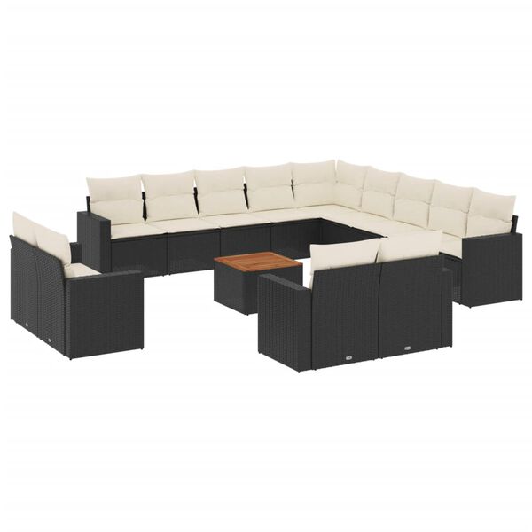 vidaXL Salon de jardin avec coussins 14 pcs noir r&eacute;sine tress&eacute;e
