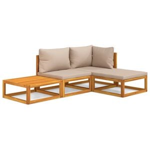 vidaXL Salon de jardin 4 pcs avec coussins taupe bois massif