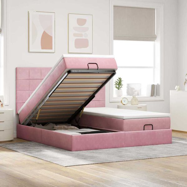 vidaXL Cadre de lit ottoman avec matelas rose 160x200 cm velours