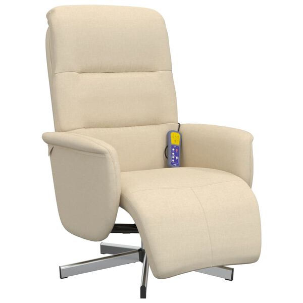 vidaXL Fauteuil inclinable de massage avec repose-pieds cr&egrave;me tissu