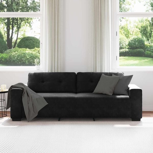 vidaXL Canap&eacute; 3 pcs Noir Tissu en lin m&eacute;lang&eacute;
