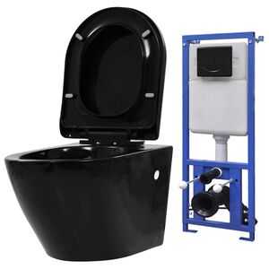 vidaXL Toilette suspendue au mur avec réservoir caché Céramique Noir