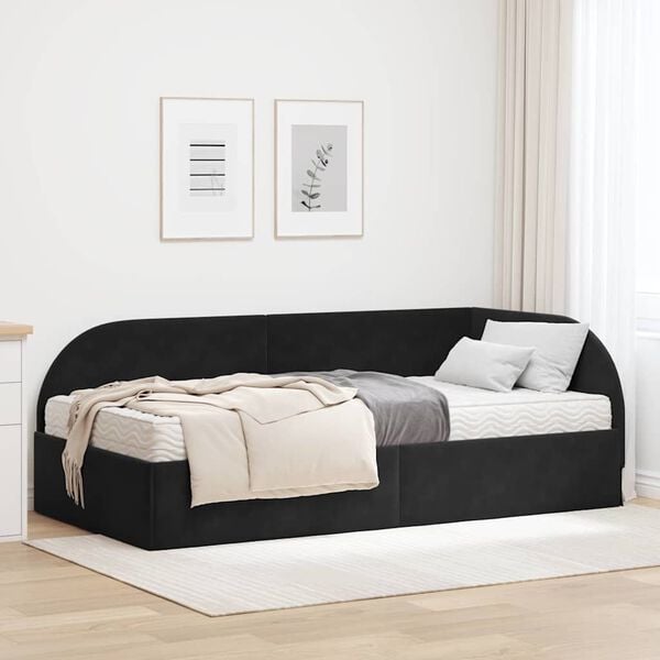 vidaXL Cadre de lit d'angle avec matelas 2 pcs Noir Velours