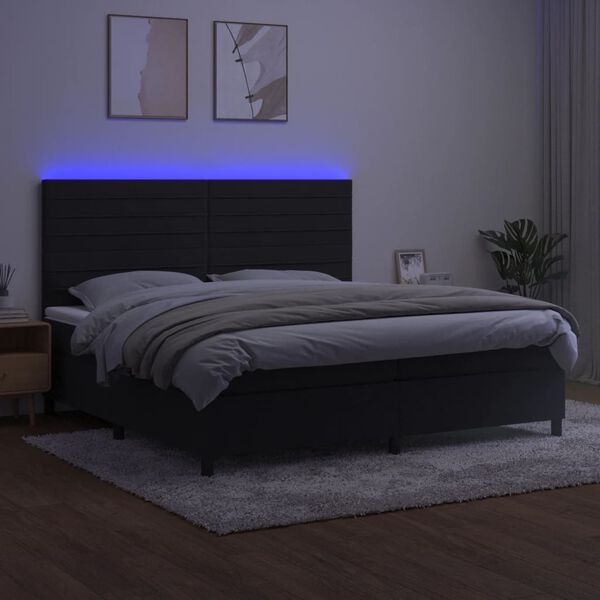 vidaXL Sommier &agrave; lattes de lit avec matelas LED Noir 200x200cm Velours