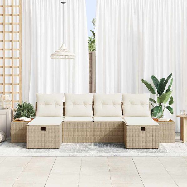vidaXL Ensemble de canap&eacute; de jardin 6 pcs Beige Poly rotin