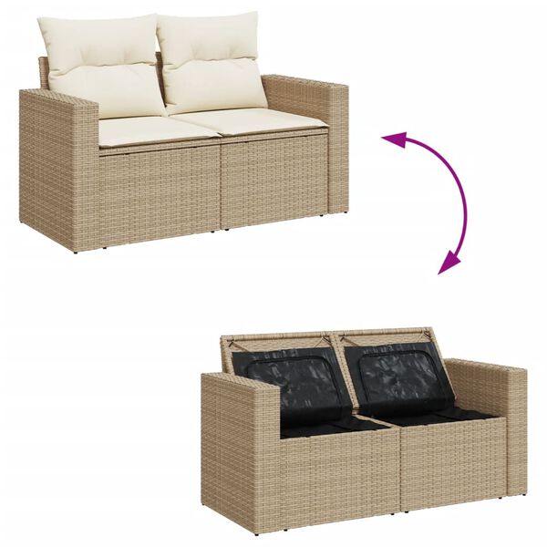 vidaXL Salon de jardin avec coussins 10 pcs beige r&eacute;sine tress&eacute;e