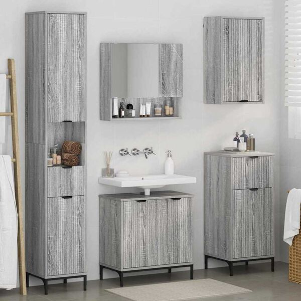vidaXL Ensemble de mobilier de salle de bain avec tiroir Gris Sonoma