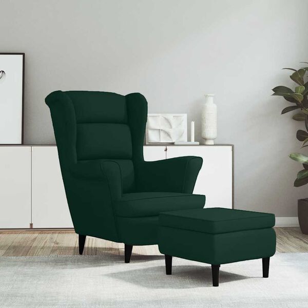 vidaXL Fauteuil &agrave; oreilles avec tabouret vert fonc&eacute; velours