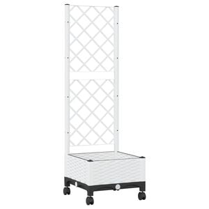 vidaXL Bac de jardin avec treillis et roues Blanc 40 x 40 x 131,5 cm