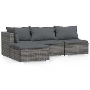 vidaXL Salon de jardin 4 pcs avec coussins Gris R&eacute;sine tress&eacute;e