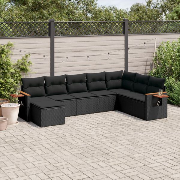 vidaXL Salon de jardin 8 pcs avec coussins noir r&eacute;sine tress&eacute;e