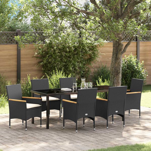 vidaXL Ensemble de salle &agrave; manger pour jardin 7 pcs Noir polyrotin