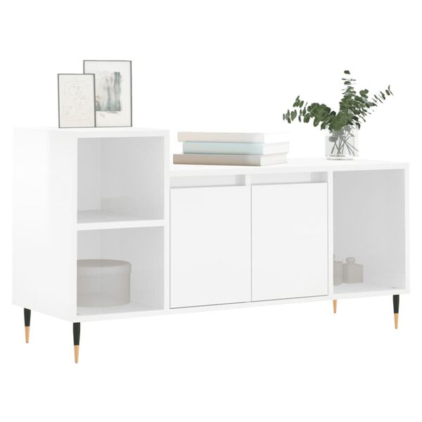 vidaXL Meuble TV Blanc brillant 100x35x55 cm Bois d'ing&eacute;nierie