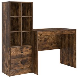 vidaXL Bureau avec tiroir avec &eacute;tag&egrave;re avec stockage 2 pcs Ch&ecirc;ne fum&eacute;
