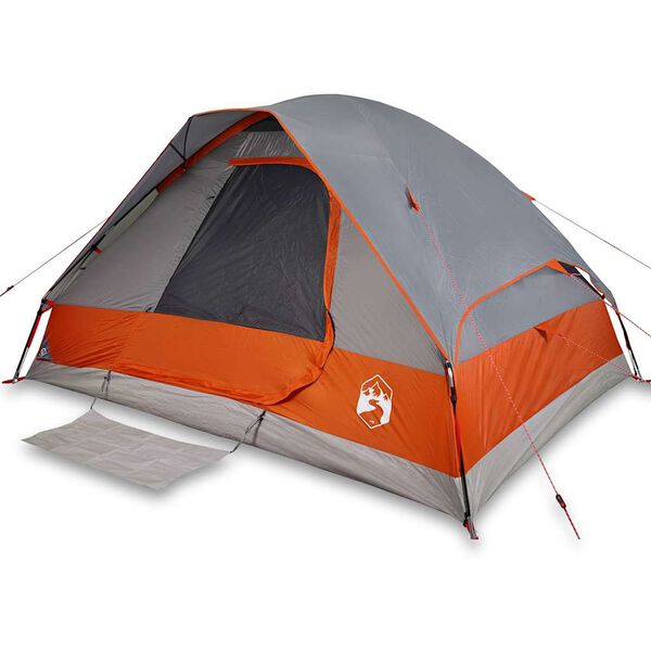 vidaXL Tente de camping &agrave; d&ocirc;me 4 personnes gris et orange imperm&eacute;able