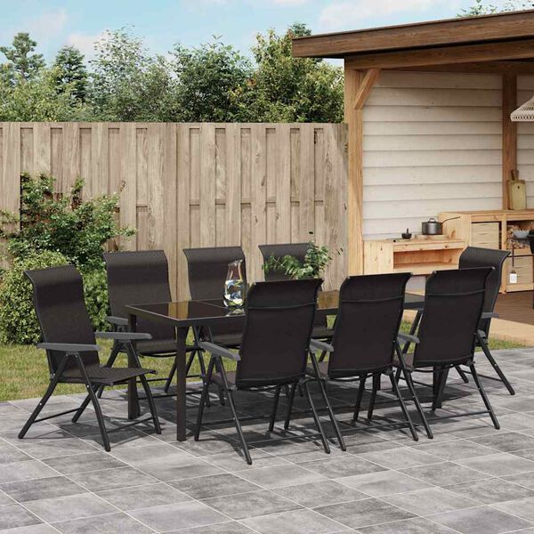 vidaXL Ensemble de salle &agrave; manger pour jardin 9 pcs Noir caf&eacute;