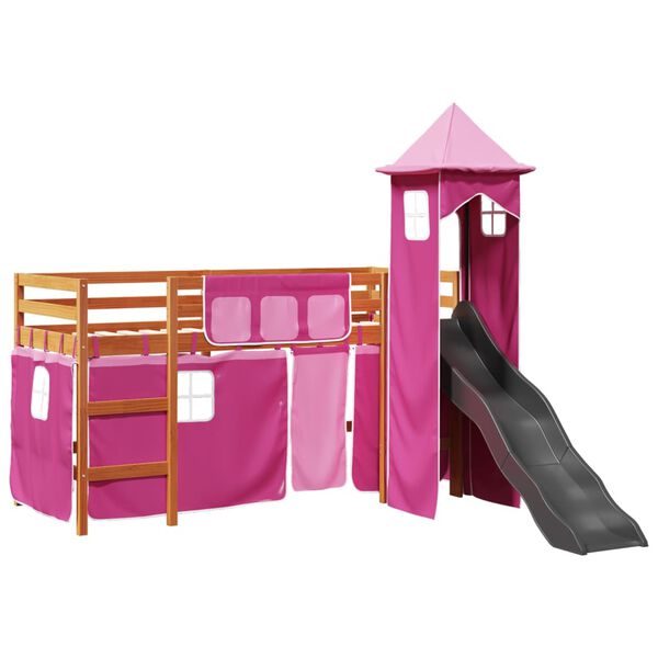 vidaXL Lit mezzanine enfants avec tour rose 80x200cm bois pin massif