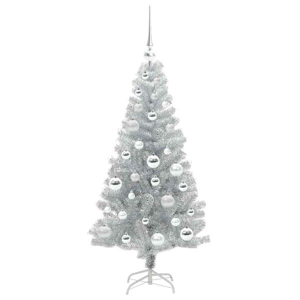 vidaXL Sapin de No&euml;l avec 150 LED avec support Argent 120 cm PET