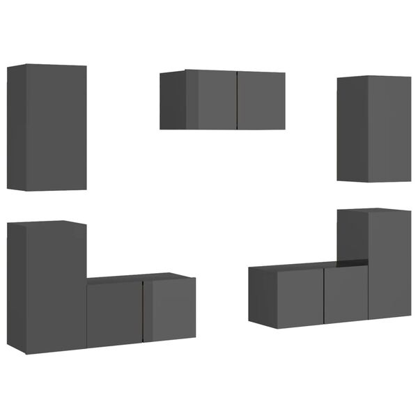 vidaXL Ensemble de meubles TV 7 pcs Gris brillant Bois d'ing&eacute;nierie