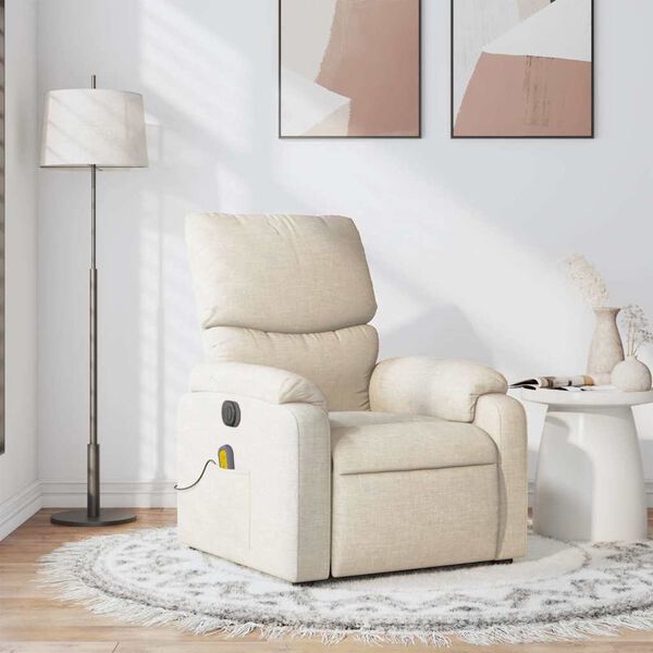 vidaXL Fauteuil de massage inclinable Cr&egrave;me Tissu