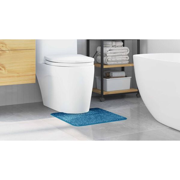 vidaXL Tapis de bain antid&eacute;rapant avec d&eacute;coupe pour toilette Bleu