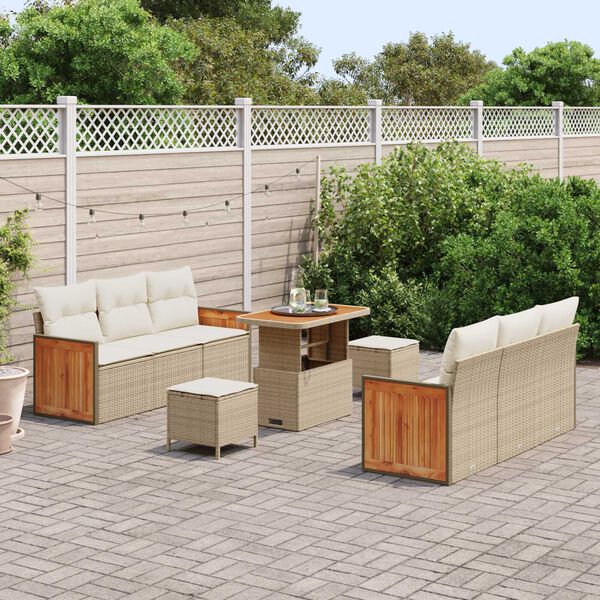 vidaXL Ensemble de canap&eacute; de jardin 11 pcs Beige et cr&egrave;me polyrotin