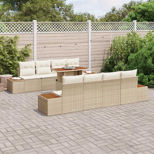 vidaXL Ensemble de canapé de jardin 9 pcs Beige Poly rotin