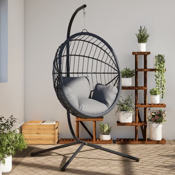 vidaXL Support de chaise suspendue en forme d'&oelig;uf sans panier noir acier