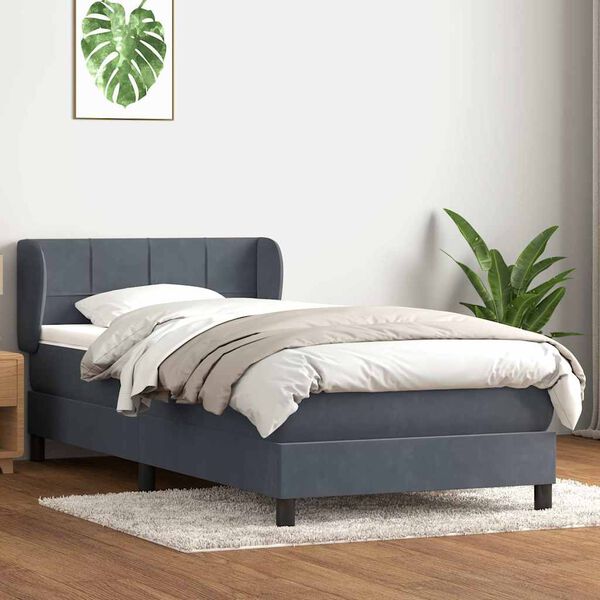 vidaXL Sommier &agrave; lattes de lit et matelas gris fonc&eacute; 80x220 cm velours