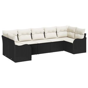 vidaXL Ensemble de canap&eacute; de jardin 7 pc Noir et blanc Poly rotin