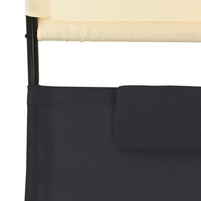 vidaXL Chaise longue double avec auvent textilène noir et crème