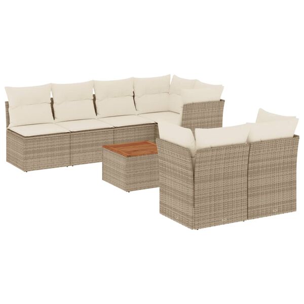 vidaXL Salon de jardin avec coussins 8 pcs beige r&eacute;sine tress&eacute;e