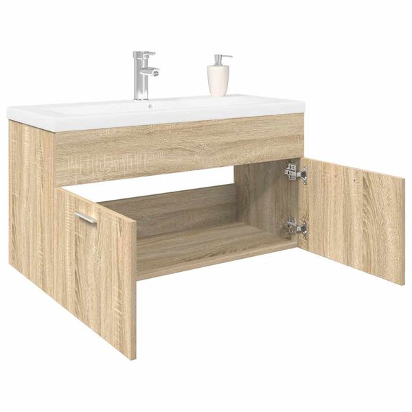 vidaXL Armoire lavabo de salle de bain et bassin intégré chêne sonoma