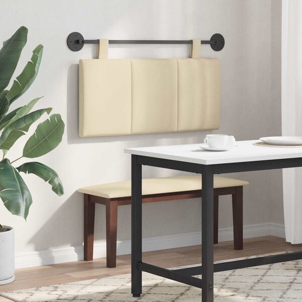 vidaXL T&ecirc;te de lit suspendue Montage mural Cr&egrave;me 90 x 55 x 5 cm tissu