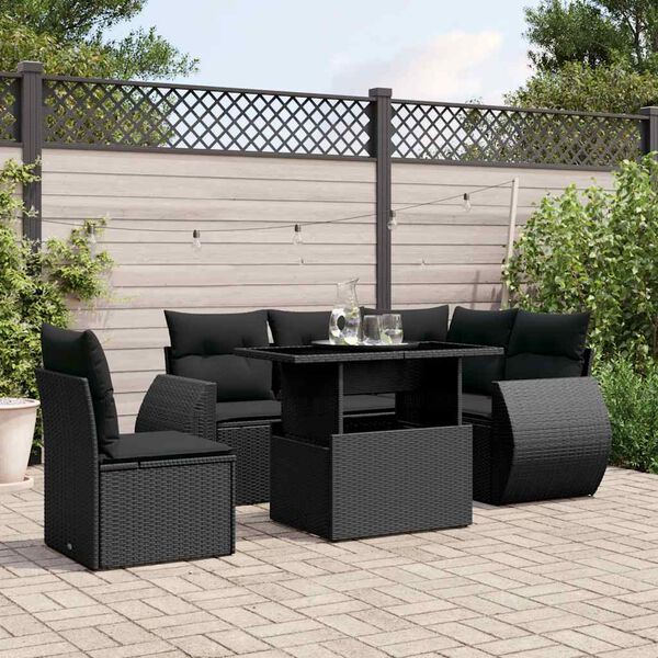 vidaXL Salon de jardin 6 pcs avec coussins noir r&eacute;sine tress&eacute;e