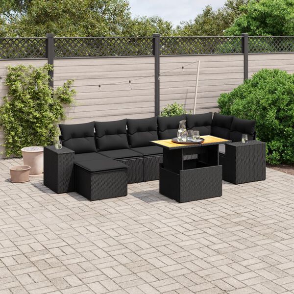 vidaXL Salon de jardin 8 pcs avec coussins noir r&eacute;sine tress&eacute;e