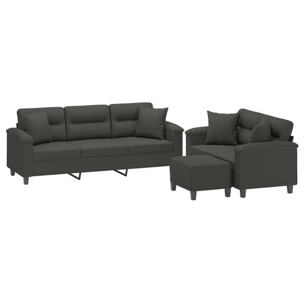 vidaXL Ensemble de canap&eacute;s 3 pcs coussins Gris fonc&eacute; Tissu microfibre