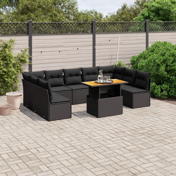 vidaXL Salon de jardin 10 pcs avec coussins noir r&eacute;sine tress&eacute;e