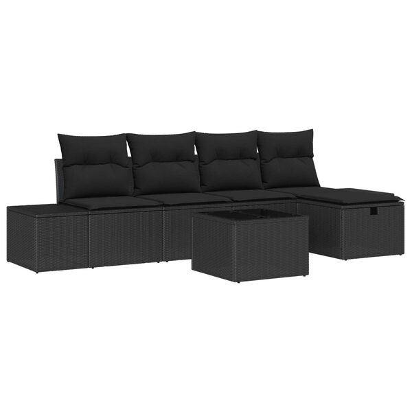 vidaXL Ensemble de canap&eacute; de jardin avec coussin 6 pcs Noir polyrotin