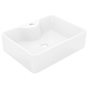 Vasque carr&eacute; &agrave; trou pour robinet c&eacute;ramique blanc pour salle de bain