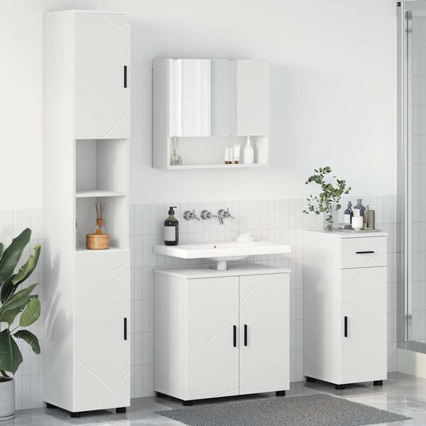 vidaXL Ensemble de mobilier de salle de bain avec tiroir 4 pcs Blanc