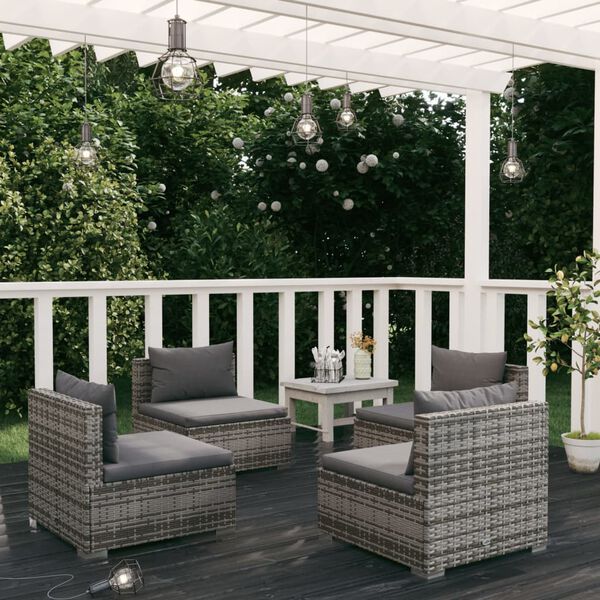 vidaXL Salon de jardin 4 pcs avec coussins résine tressée gris
