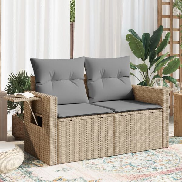 vidaXL Canap&eacute; de jardin avec coussins 2 places beige r&eacute;sine tress&eacute;e