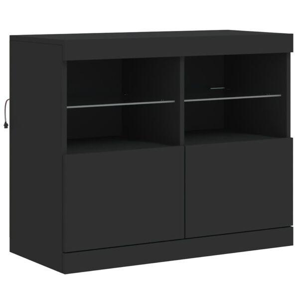 vidaXL Buffet avec lumi&egrave;res LED noir 81x37x67 cm